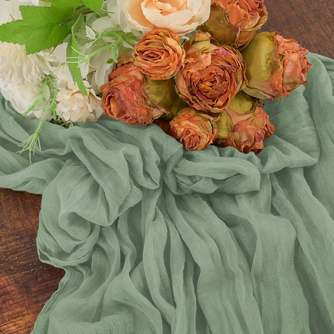 24 Pack Sage Green Cheesecloth Table Runner ,10FT Cheese Cloth Table Runner for Wedding Decor, 20x120inch Rustic Boho Gauze Table Runners for Wedding Party Bridal Shower Christmas