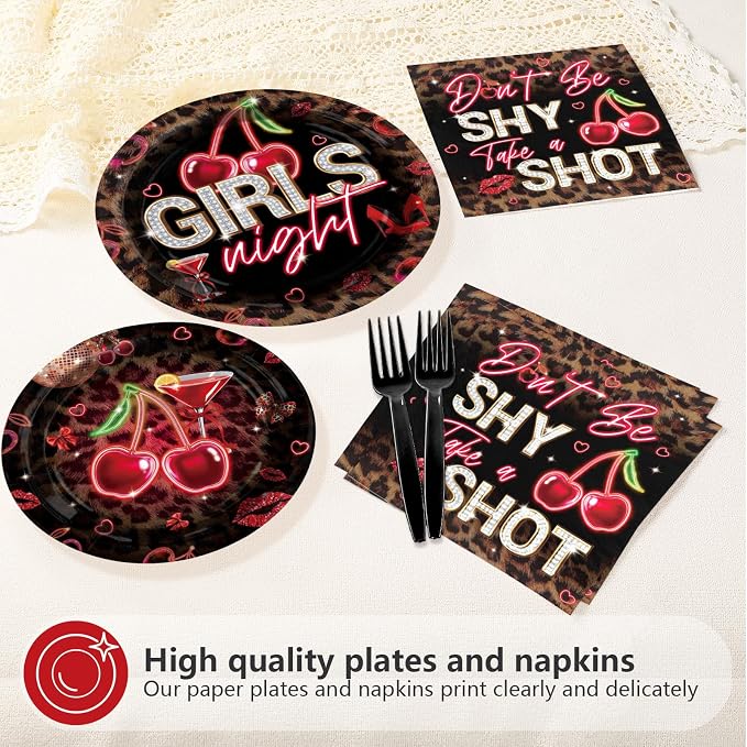 96Pcs Cheetah and Cherry Birthday Party Decorations Red Leopard Print Plates and Napkins Red Black Leopard Cherry Tableware Set for Girls Night Bachelorette Birthday Wedding Party Supplies Serves 24