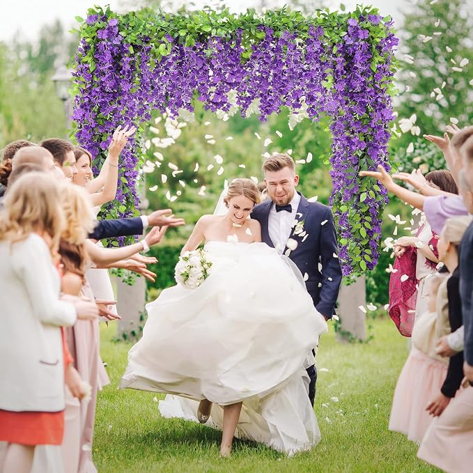 Findosom Wisteria Artificial Flowers Garland, 10Pcs Total 72FT Purple Wisteria Hanging Flowers, Flower Garland Decorations for Home Garden Outdoor Ceremony Wedding Arch Decoration