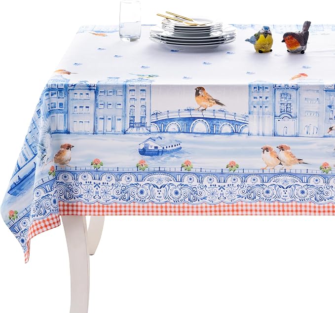 Maison d' Hermine Table Cloth Rectangle Table 100% Cotton 70 x 140 Inches Tablecloth Reusable Decorative for Dining Kitchen Room Farmhouse Party Home Hotel Restaurant Spring Summer - Amsterdam Canals