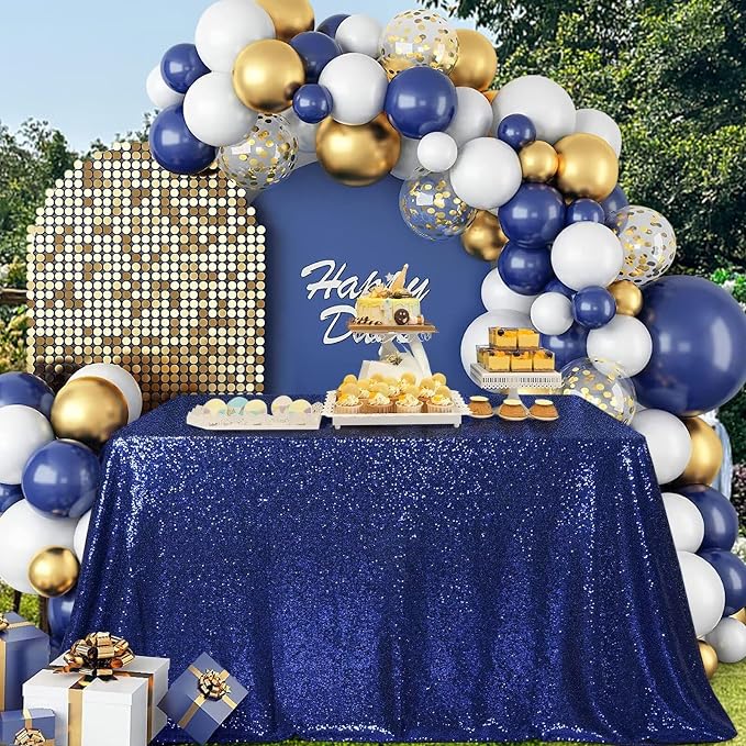 Poise3EHome Navy Blue Sequin Tablecloth 60×102 Inch Rectangle Table Cover for Birthday Wedding Party Baby Shower Decoration