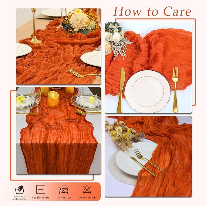10 Pack Orange Cheesecloth Table Runner 17x108 Inch Semi Sheer Boho Rustic Gauze Cheese Cloth Table Runners for Wedding Party Birthday Baby Shower Home Décor