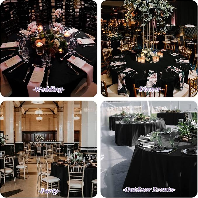 4 Pack Black Round Tablecloth 90 Inch Washable Polyester Tablecloths for Round Tables Stain Resistant and Wrinkle Table Cloth Decorative Fabric Table Cover for Dining Wedding Party Banquet Buffet