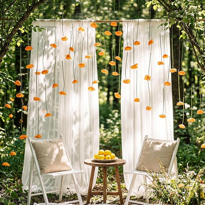 12 Pack 5 ft Artificial Poppy Flowers Hanging Garland Decorations Orange Poppy from Ceiling Dangling Faux Floral Vine Strings with Hook for Wall Ceiling Wedding Home Decor