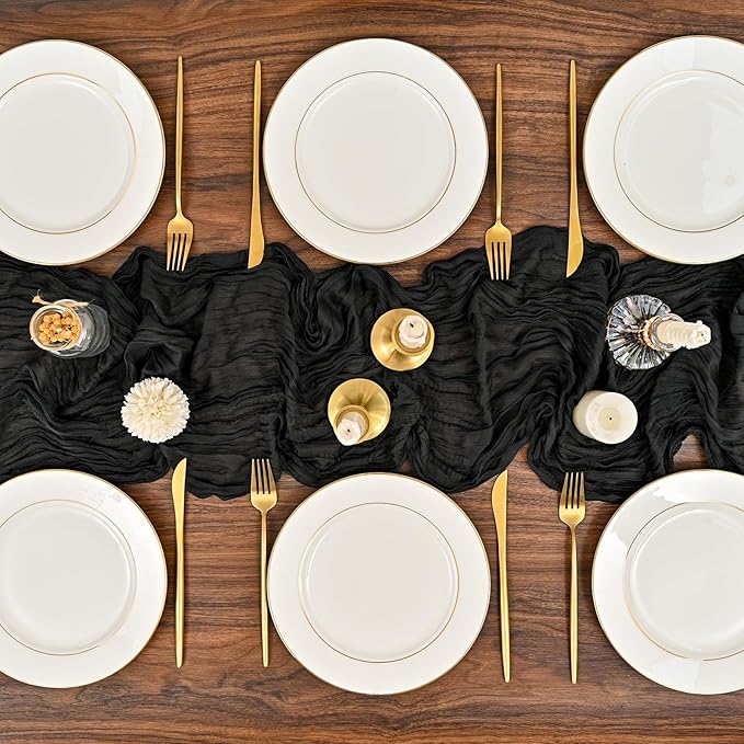 24 Pack Black Cheesecloth Table Runner,10FT Gauze Boho Long Cheesecloth Table Runners 20x120inch Rustic Cheese Cloth Table Runner for Wedding Party Bridal Shower,Table Decorations