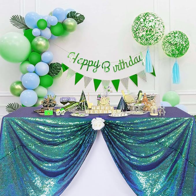 ShiDianYi Iridescent Green Sequin Tablecloth 90x132 Inch - Glitter Rectangle Tablecloth for Birthday, Christmas, and Special Events Decor