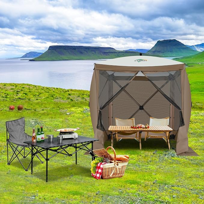 COBIZI 6x6 FT Pop up Gazebo, Popup Canopy Tent, Screened in Gazebos with sidewalls, Waterproof Portable Outdoor Small Screen Tents Sun Shelter,carpas para Patio for Camping, Garden and Backyard,Brown