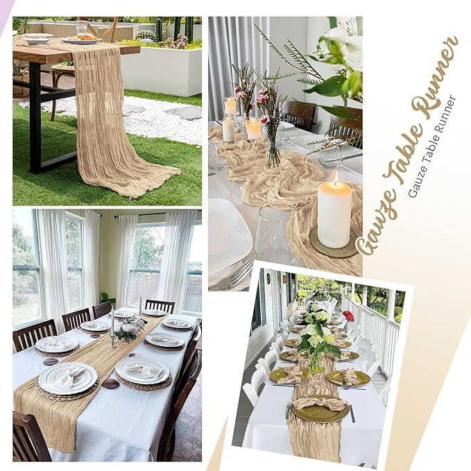 16 Pack Beige Cheesecloth Table Runners 20x120 Inch Gauze Table Runner Cheese Cloth 10FT Beige Table Runner Rustic Sheer Runner for Wedding Birthday Party Baby Shower Table Decor