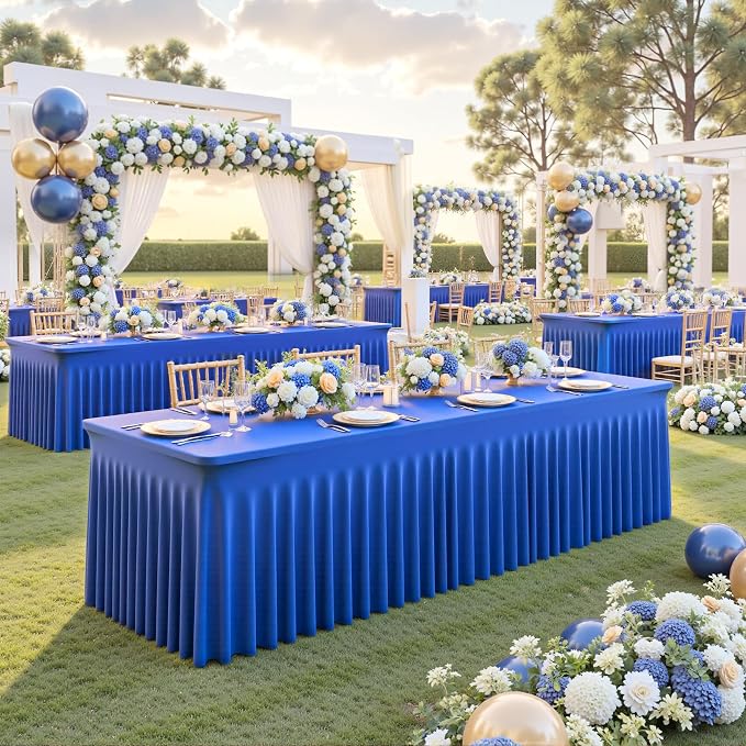 8 Pack Royal Blue Table Cloth for 6 Foot Rectangle Tables Spandex Fitted Tablecloth 6ft Stretch Table Covers Skirt Blue Banquet Tablecloths Wrinkle Free Tablecloth for Party Wedding Birthday Event