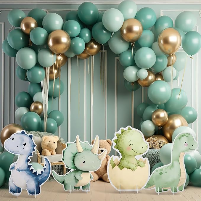 4 Pcs Large Dinosaur Cutout Cardboard Standup Decorations 21 x 15'' Cute Dinosaur Baby Shower Decorations Cartoon Backdrop Photo Props for Birthday Party Supplies Cake Table Decor, 4 Styles