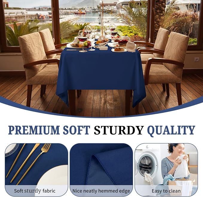 Pesonlook 12 Pack Rectangle Tablecloth-60 x 102 Inch Navy Blue Polyester Rectangular Washable Table Cover for 6 Feet Rectangle Tables for Buffet Party/Dining Table/Events