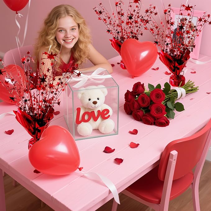 FUBININA 6 Pack Valentine's Day Table Centerpieces Metallic Red Foil Spray Centerpiece Star Table Decoration Burst for Birthday Wedding Memorial Christmas Anniversary Nye Party Supplies Decor