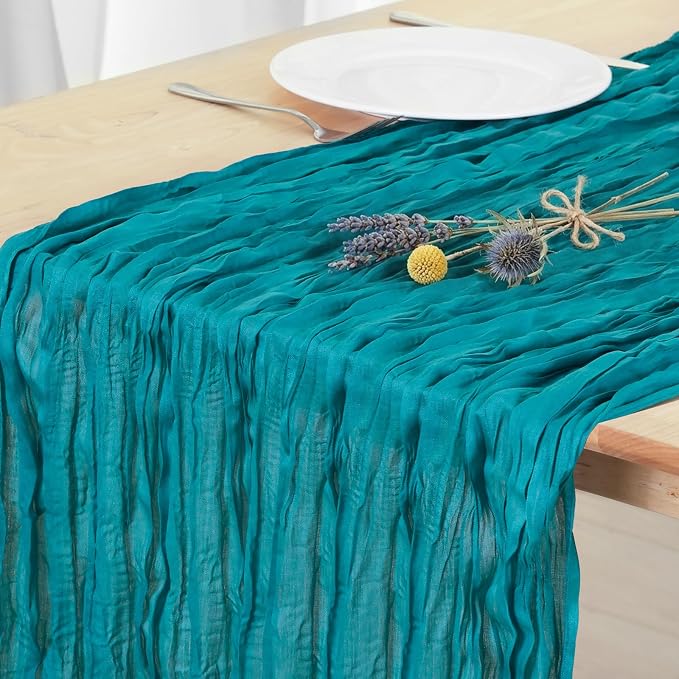 8 Pack Teal Green Cheesecloth Table Runner 120 Inch 10FT Gauze Cheese Cloth for Spring Holiday, Baby Shower, Jungle Theme Party