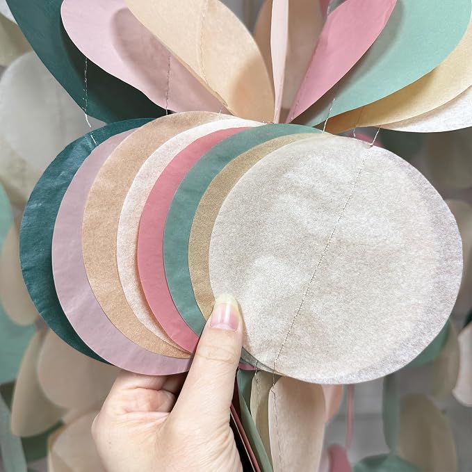 205 Ft Sage Green Dusty Rose Pink Khaki Beige Circle Dot Backdrop Garland Tissue Paper Polka Dots Hanging Streamer for Girl Wild Jungle Safari Woodland Baby Shower Birthday Party Decorations Supplies