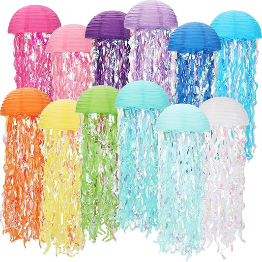 Baquler Set of 12 Jellyfish Party Decoration Multicolors Jellyfish Paper Lanterns 10 Inch Semicircle Lanterns Hanging Decoration for Mermaid Sea Ocean Birthday Party Decorations