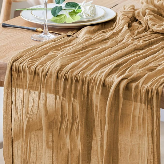 Table Runner Cheesecloth 10FT Khaki Boho Gauze Cheese Cloth Rustic Sheer Table Runners for Wedding Bridal Baby Shower Party Decoration