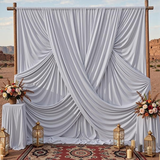 30x10ft Silver Backdrop Curtains for Parties, 6 Panels 5x10ft Wrinkle-Free Polyester Background Curtains for Wedding, Birthday, Baby Shower,Graduation, Decorations