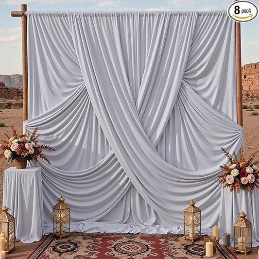 40x10ft Silver Backdrop Curtains for Parties, 8 Panels 5x10ft Wrinkle-Free Polyester Background Curtains for Wedding, Birthday, Baby Shower,Graduation, Decorations