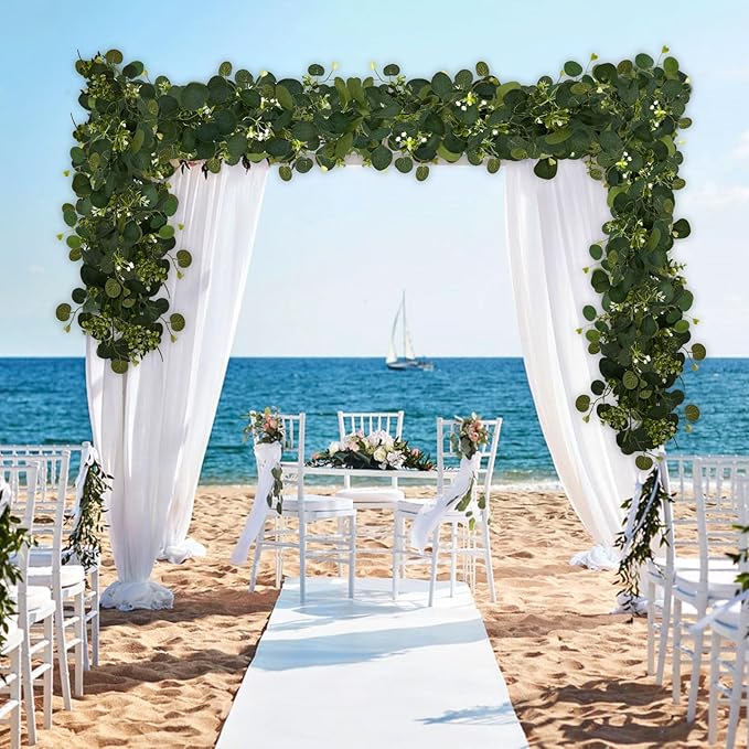 YIJXPOIN 4Pcs Eucalyptus Garland, 6FT Green Flower Garland Decor, Artificial Faux Eucalyptus Leaves Greenery Vines for Table Runner Wedding Bedroom Mantle Centerpieces Backdrop Decorations