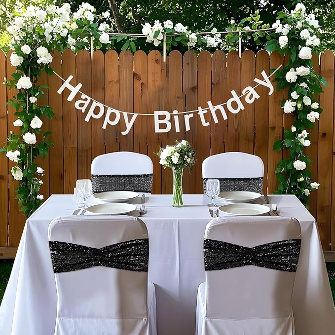 Eternal Beauty Set of 50 Black Chair Sashes Band Bows Sequin Chair Sashes for Wedding Cover Decorations
