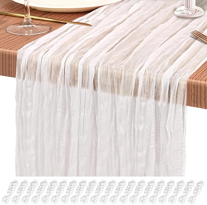 20 Pack White Cheesecloth Table Runner 10FT Boho Gauze Cheese Cloth Table Runners Romantic Rustic Sheer Table Decorations for Wedding Party Baby Shower Birthday Holiday Home