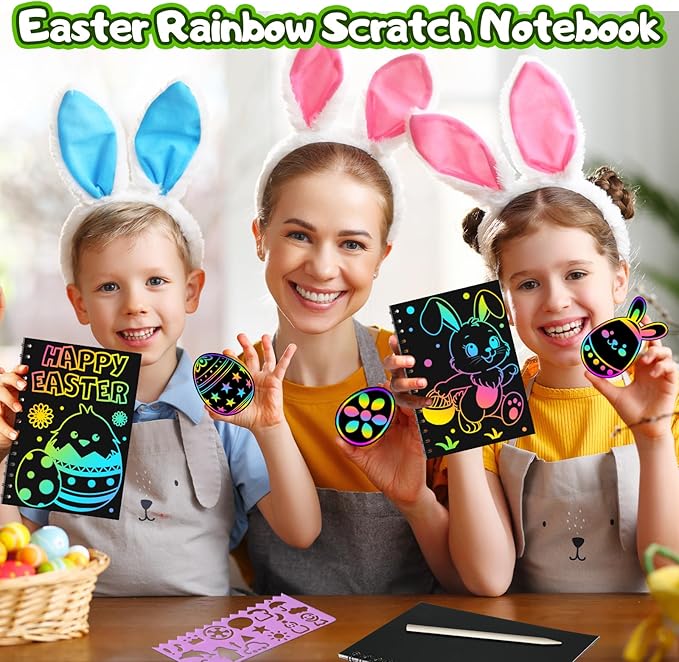 Scratch Paper Art Party Favors for Kids: 4 Pack Rainbow Scratch Notebook, Goodie Bags Stuffers Coloring Books Party Favors for Kids 3-12, Bulk Classroom Birthday Gifts for Student