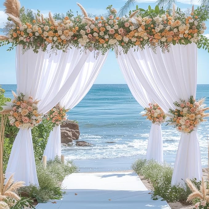 White Backdrop Curtains for Wedding, Wrinkle Free Polyester Photography Backdrop Drapes 8x10FT Photo Backdrop for Baby Shower Birthday Parties Stage Photoshoot Background Decorations 4x10ft,2 Panels