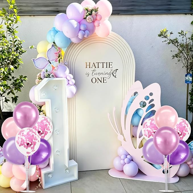 TONIFUL 4 Set Metallic Purple Pink Balloon Centerpieces for Table,Balloon Stand Kit for Kid Party Decor,Girls Birthday Decorations Wedding, Baby Shower, Graduation Decorations