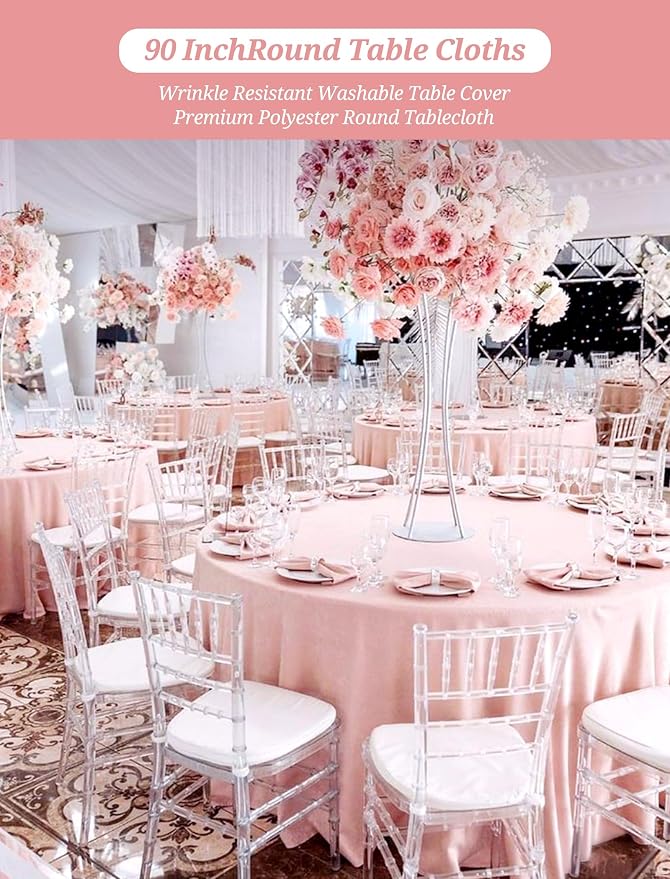 Pesonlook 10 Pack Pink Round Tablecloths 90 Inch, Polyester Table Cloth Bulk for Round Tables, Stain and Wrinkle Resistant Circle Table Cover for Wedding Party Dining Banquet