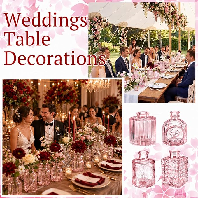 36 Pcs Artificial Flowers Table Centerpiece with Vases Colorful Wildflower Centerpieces Silk Flower Arrangement for Wedding Baby Shower Table Centerpieces Party(Multi Color,Pink)
