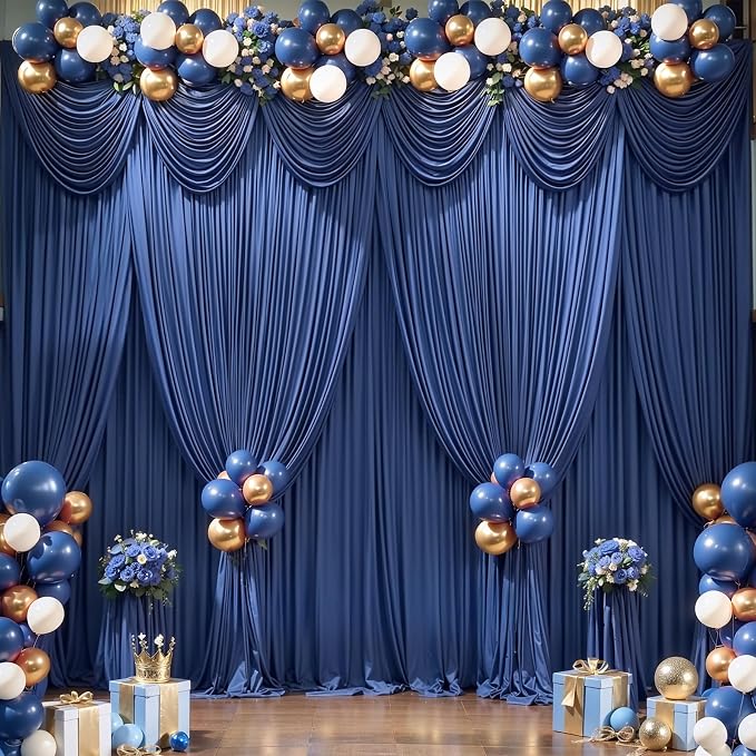 Navy Blue Backdrop Curtains-Wrinkle-Free Navy Blue Curtains Polyester Photography Drapes Wedding Background for Baby Shower Birthday Graduation Party Decorations - 24 X10FT (Navy Blue)