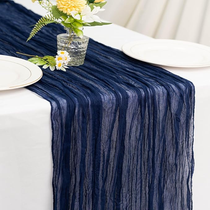 Navy Blue Cheesecloth Table Runner 21x120 Inch Gauze Table Runners Reusable Polyester 10ft Boho Rustic Cheese Cloth Table Runner for Wedding Party Baby Shower Birthday