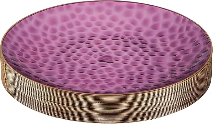 PLASTICPRO 30 Pack Hammered Plastic Plates Heavyweight Disposable Elegant Translucent Purple Hammered Platsic Party Dishes with Gold Rim (Hamered Purple With Gold Rim, 10'' INCH PLATES)