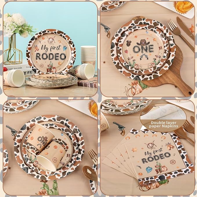 My First Rodeo Decorations Boy, 1st First Rodeo Birthday Plates Serves 16, 1st Birthday Decorations Boy, One Year Old 1 Year Old Western Cowboy Party Decor