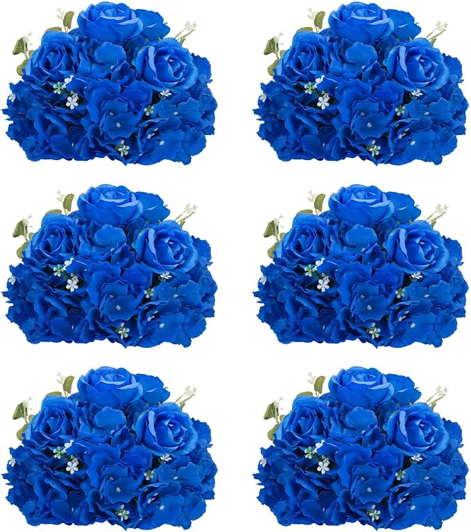 Blue Flowers Balls for Centerpieces: 6 PCS 11.8" Diam Flower Centerpieces for Tables in Wedding Reception Decorations Arrangement for Party Celebration Planners