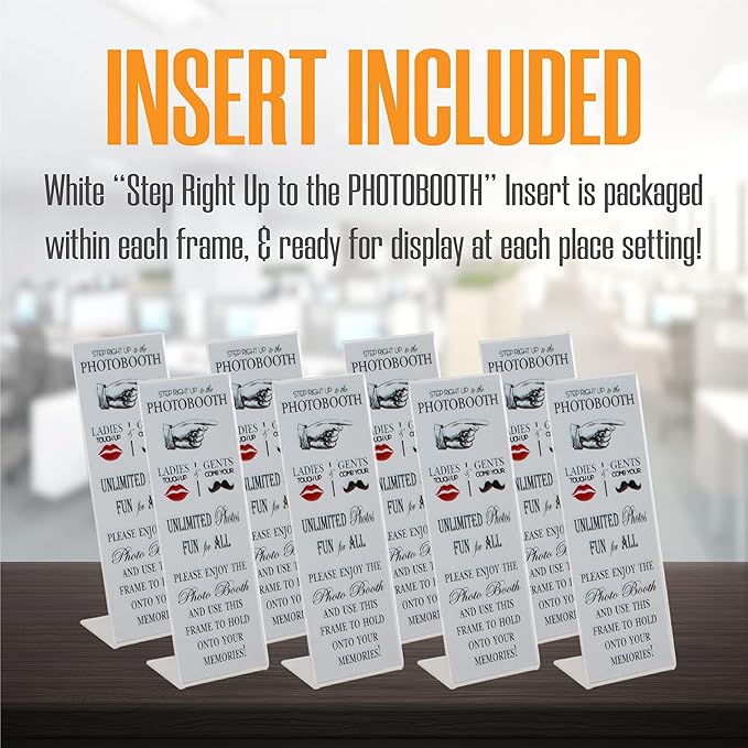 Photo Booth Nook | 2x6 Slanted Photo Booth Frames (200 Count) | Crystal Clear Acrylic Photo Booth Picture Frame with White Inserts | Bulk