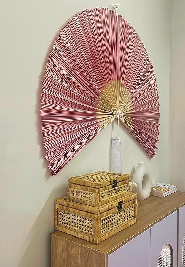 Fan Wall Decor,Japanese Chinese Walls Fan Décor, Boho Hanging Headboard,Decorative Folding Fans for Over Bed Decorations (Redpink 48inch)