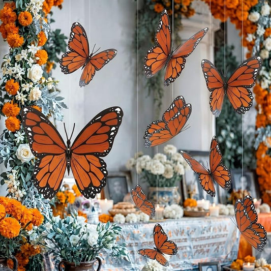 18 Pcs Large Monarch Butterfly Decorations 15.7'' 9.8'' 3D Fall Artificial Monarch Butterflies Wall Decal Decor Dia De Los Muertos Day of The Dead Decoration for Birthday School Classroom