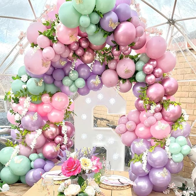 Double Pearl Purple Stuffed Balloons Different Size 115Pcs 5/10/12/18" Light Purple Balloon Arch Kit for Princess Birthday Baby Shower Bridal Shower Engagement Ocean Sea Frozen Theme Party