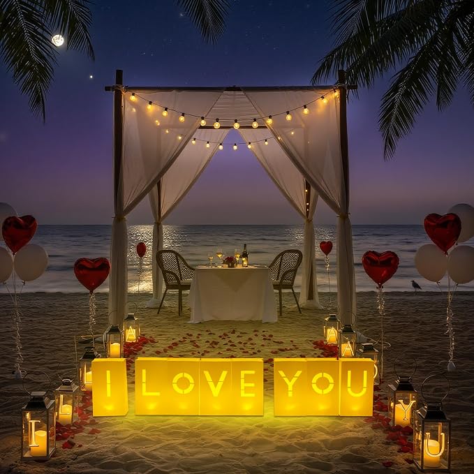I Love You Light Up Letters - Luminary Paper Bags to be Used as Anniversary Decorations and Valentines' Day Decorations for Your Loved One