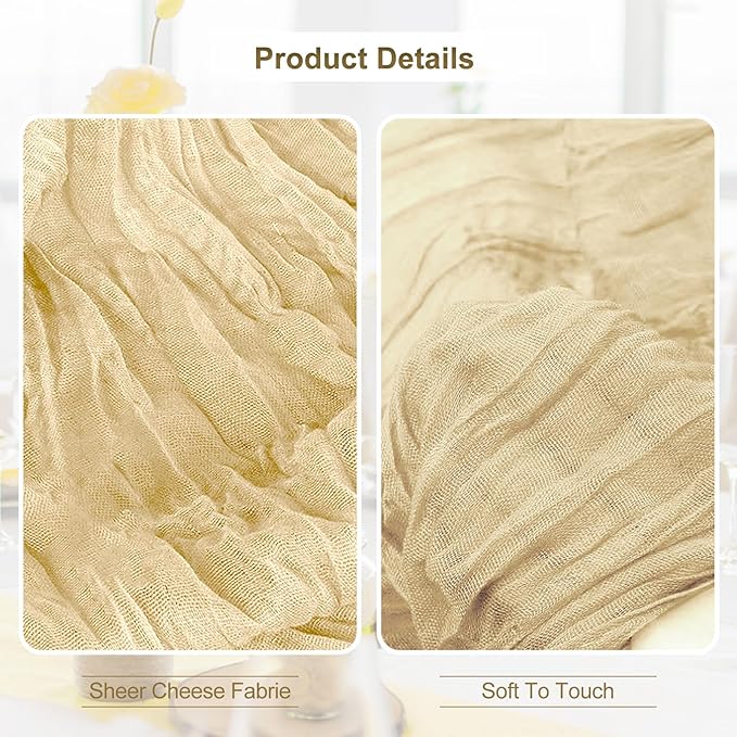 6 Pack Beige Cheesecloth Table Runner 35x120 Inch 10Ft Rustic Gauze Cheese Cloth Table Runner Sheer Cheesecloth Table Runners for Wedding Party Bridal Shower Decoration