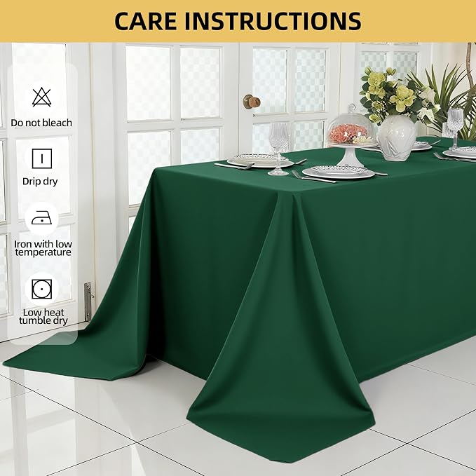 2-Pack 90x156 inch Blackish Green Table Cloths, Solid Stain and Wrinkle Resistant Oblong Tablecloth, Premium Plain Weave Polyester Fabric Rectangle Table Linen Covers for Hotel, Banquet