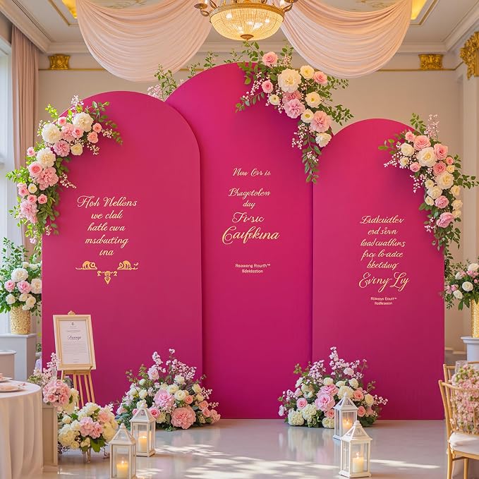 Set of 3 Arch Backdrop Covers(7.2ft, 6.6ft, 6ft) - Premium Stretchy Spandex Backdrop Arch Stand Cover for Baby Shower,Wedding,Party Decor Chiara Cover with Double-Sided Design(Pink, Hot Pink)