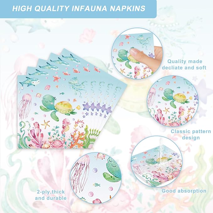 120PCS Under the Sea Party Supplies for Ocean Theme Baby Shower Birthday Party Underwater World Creatures Decorations Ocean Sea Animal Plate Cup Napkin Knives Forks for 20 Guests