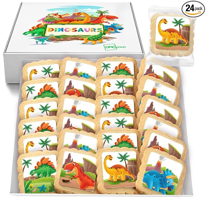 Dinosaur Cookies Individually Wrapped Dino Jurrasic themed Theme Party Favors 24 Pack Bulk for Kids Birthday Party Sugar Cookie T-Rex