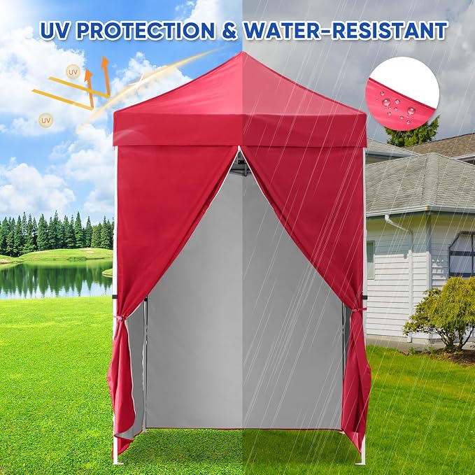 COOS BAY 5x5 Pop Up Canopy Tent with Side Walls, Easy Setup Portable Sun Shelter with Carry Bag, Outdoor Shade for Beach, Camping, Sports & Backyard, Red