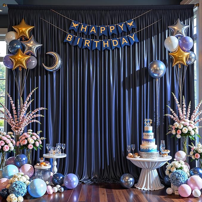 30x10ft Navy Blue Glitter Backdrop Curtain for Parties, Wrinkle Free Satin Photo Backdrop Drapes 6 Panels 5x10FT Shimmer Back Drop Cloth for Wedding Birthday Baby Shower Photography Background Decor