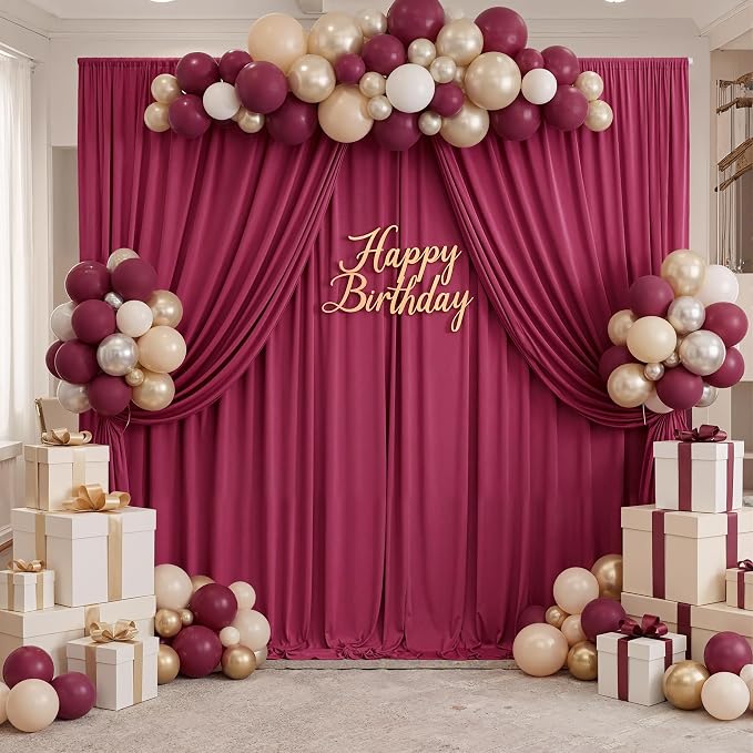 10x8ft Wrinkle Free Burgundy Backdrop Curtain Maroon Backdrop Drapes, Thick Fabric Wedding Curtains Party Background for Baby Shower Birthday Parties
