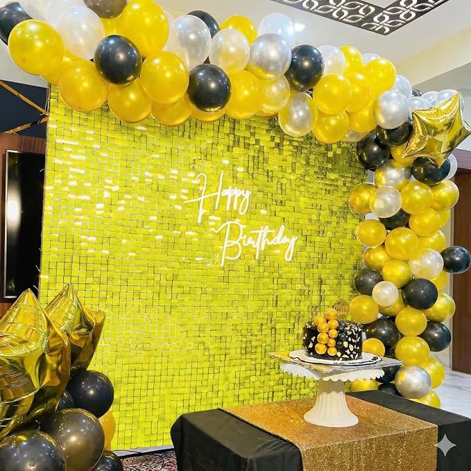 COKAOBE Yellow Shimmer Wall Backdrop, 24PCS Square Sequin Shimmer Backdrop Panel, Photo Backdrops for Birthday, Anniversary, Wedding, Graduation & Bachelorette Party Decoration
