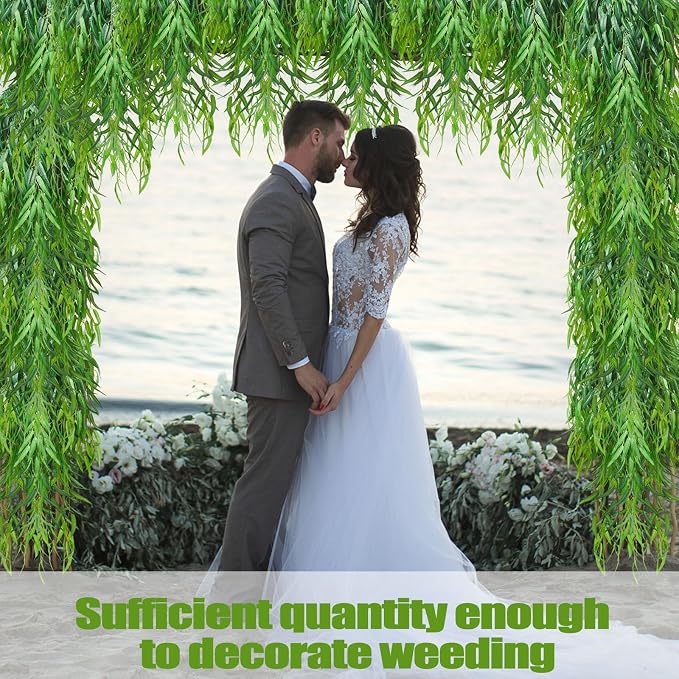 Daifunli Artificial Hanging Plants Fake Hanging Ferns Plastic Faux Plants for Wall Room Garden Garland Indoor Outdoor Decor No Basket (8 Pcs,Willow)